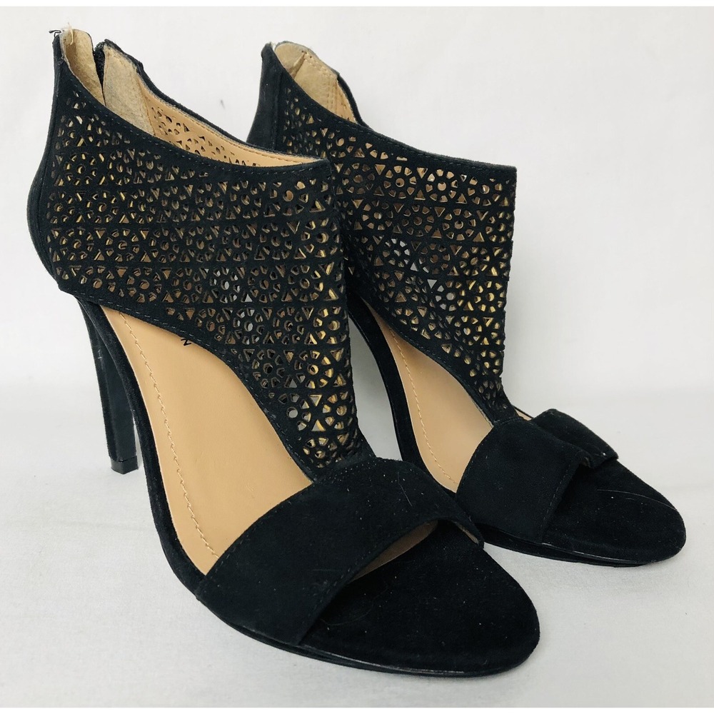 BCBGeneration High Heel Shoes Womens Sz 7.5 Cut Out Leather Black Open Toe